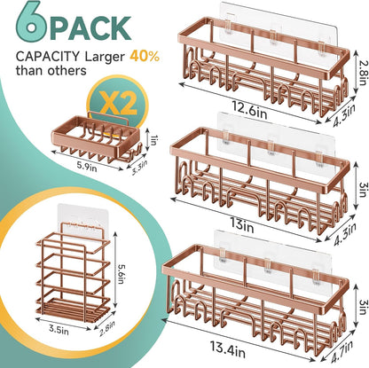 Shower Caddy 6-Pack, Bathroom Organizers and Storage Shelves, Black