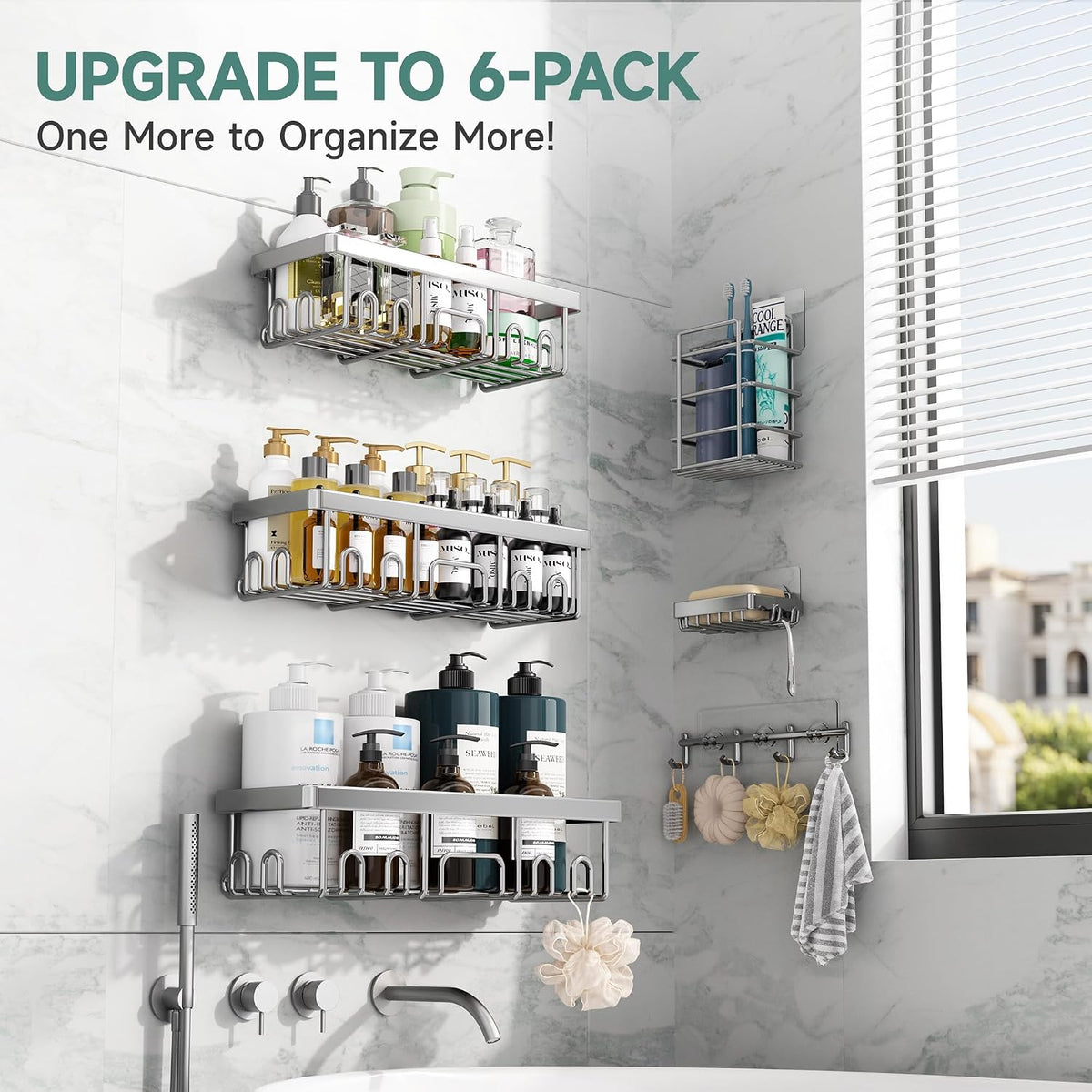 Shower Caddy 6-Pack, Bathroom Organizers and Storage Shelves, Black