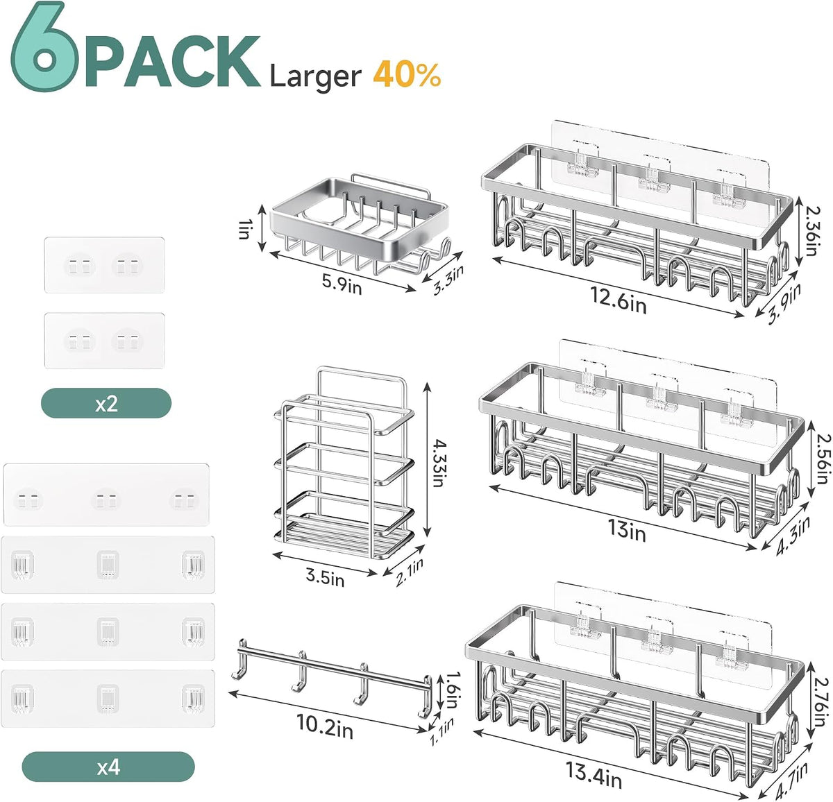 Shower Caddy 6-Pack, Bathroom Organizers and Storage Shelves, Black