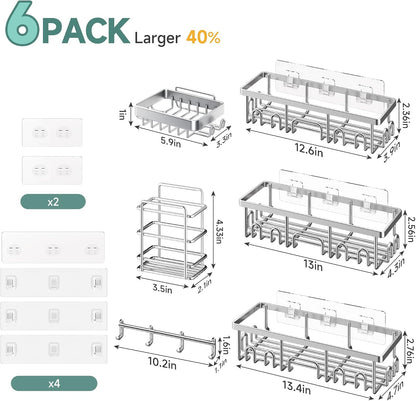 Shower Caddy 6-Pack, Bathroom Organizers and Storage Shelves, Black