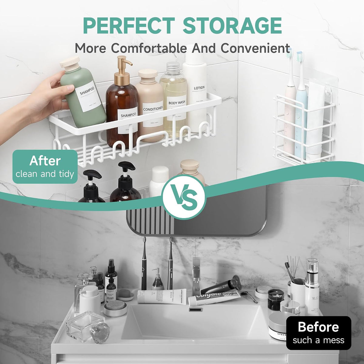 Shower Caddy 6-Pack, Bathroom Organizers and Storage Shelves, Black