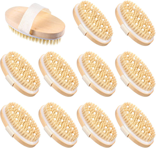 10 Pcs Dry Brushing Body Brush, Natural Bristle Exfoliating Brush Exfoliating Brushes with Massage Nodule Dry Skin Body Scrubber for Shower Blood Circulation, Deep Exfoliation for Smooth Skin