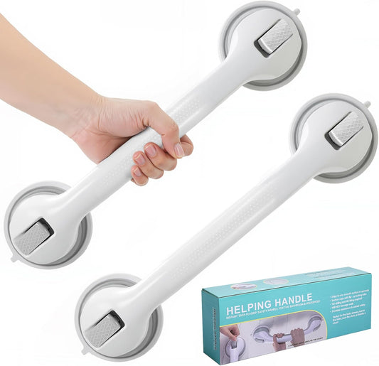 Shower Grab Bars for Bathtubs and Showers, 2 Pack Suction Grab Bars, Heavy Duty Removable Shower Handles with Strong Suction, Bathroom Safety Grip for Seniors, Elderly, Handicap, No Drilling, Gray