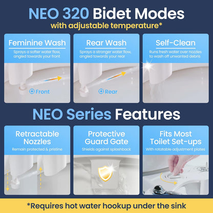 NEO 320 - Warm Water Bidet Attachment for Toilet Seat, White