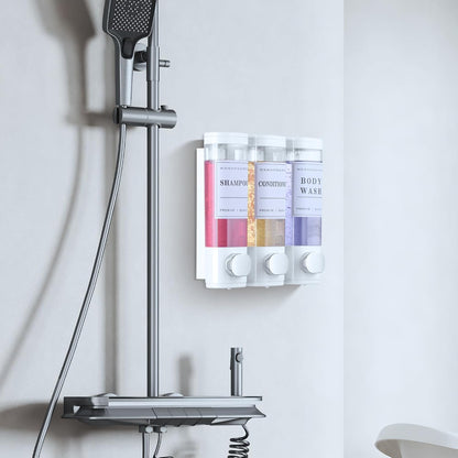 Shampoo and Conditioner Dispenser Shower Dispenser Body Wash Wall Mounted Shampoo Dispenser for Shower Wall No Drill for Bathroom Hotel 2 Chamber x 300ml Black with Waterproof Labels