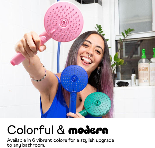 ! - Handheld Showerhead, High Pressure Performance, Pink | Colorful - Easy DIY Installation - Renter Friendly - 3 Spray Functions with Pause - Extra Long 70 Inch Flexible Hose
