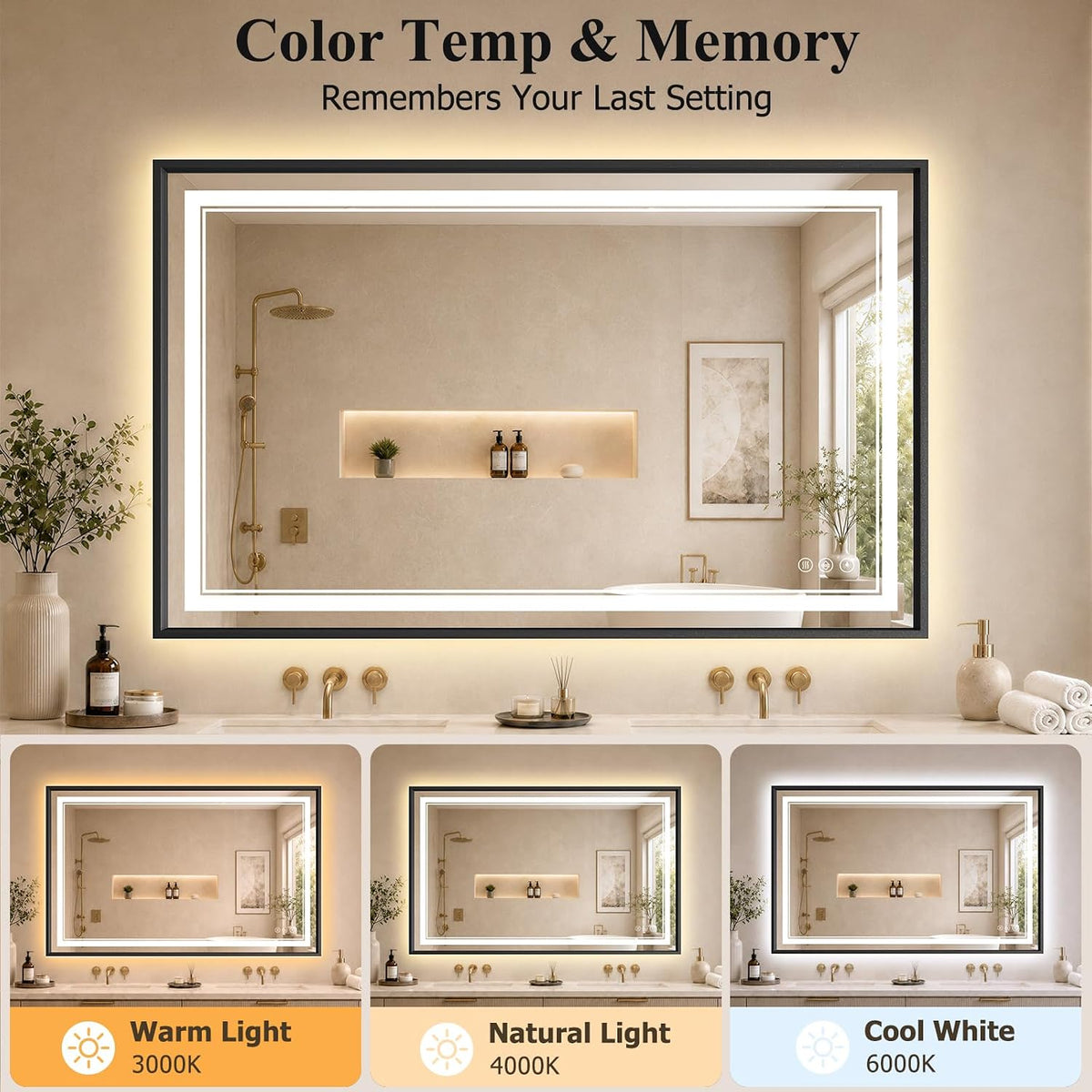 30"x48" LED Bathroom Mirror with Lights, Backlit + Front Lit, Anti-Fog