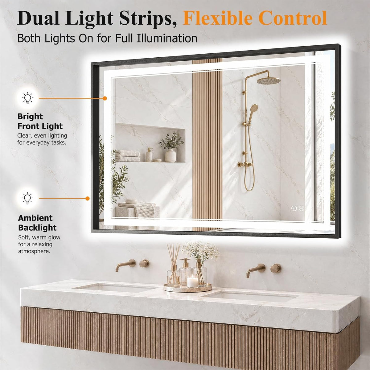30"x48" LED Bathroom Mirror with Lights, Backlit + Front Lit, Anti-Fog