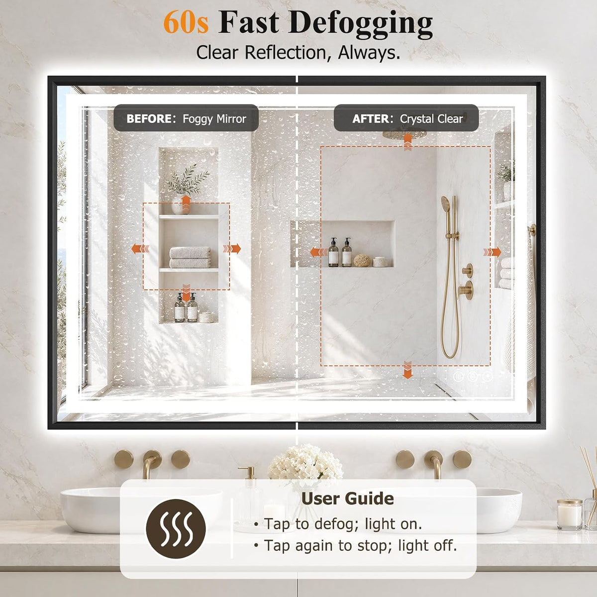 30"x48" LED Bathroom Mirror with Lights, Backlit + Front Lit, Anti-Fog