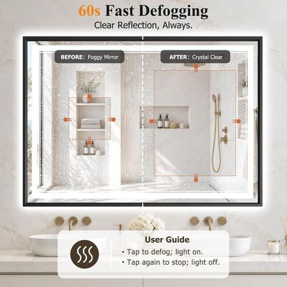 30"x48" LED Bathroom Mirror with Lights, Backlit + Front Lit, Anti-Fog