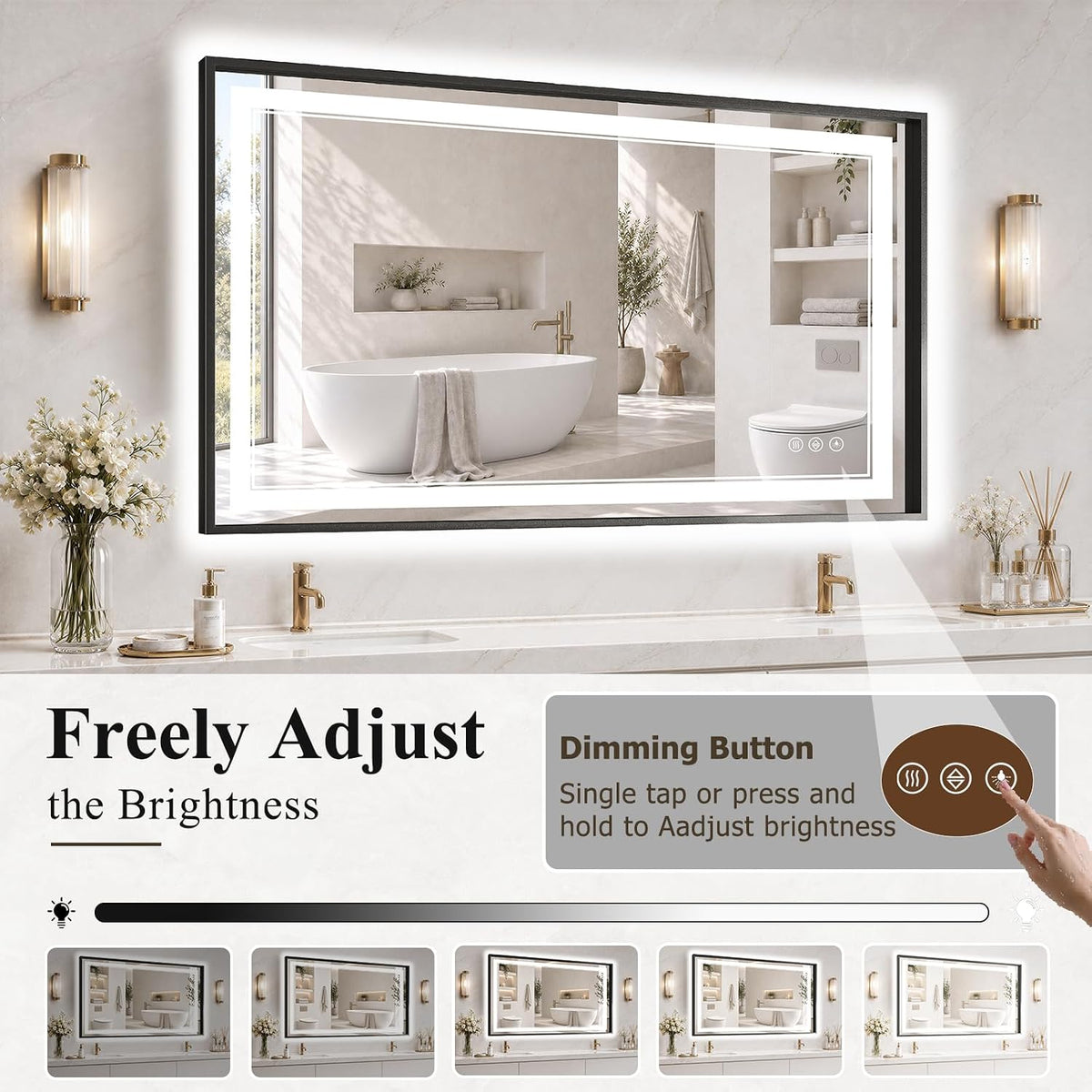 30"x48" LED Bathroom Mirror with Lights, Backlit + Front Lit, Anti-Fog