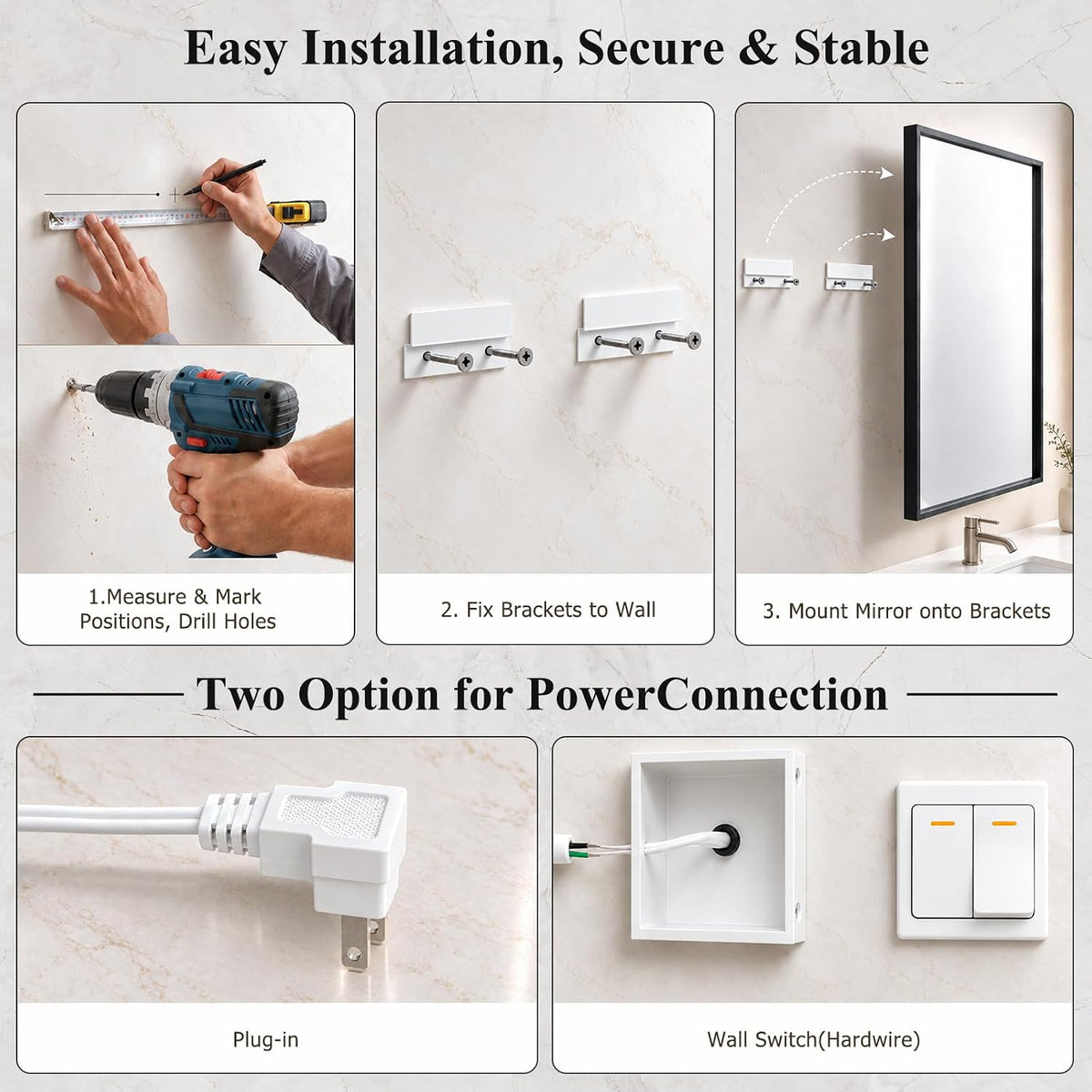 30"x48" LED Bathroom Mirror with Lights, Backlit + Front Lit, Anti-Fog