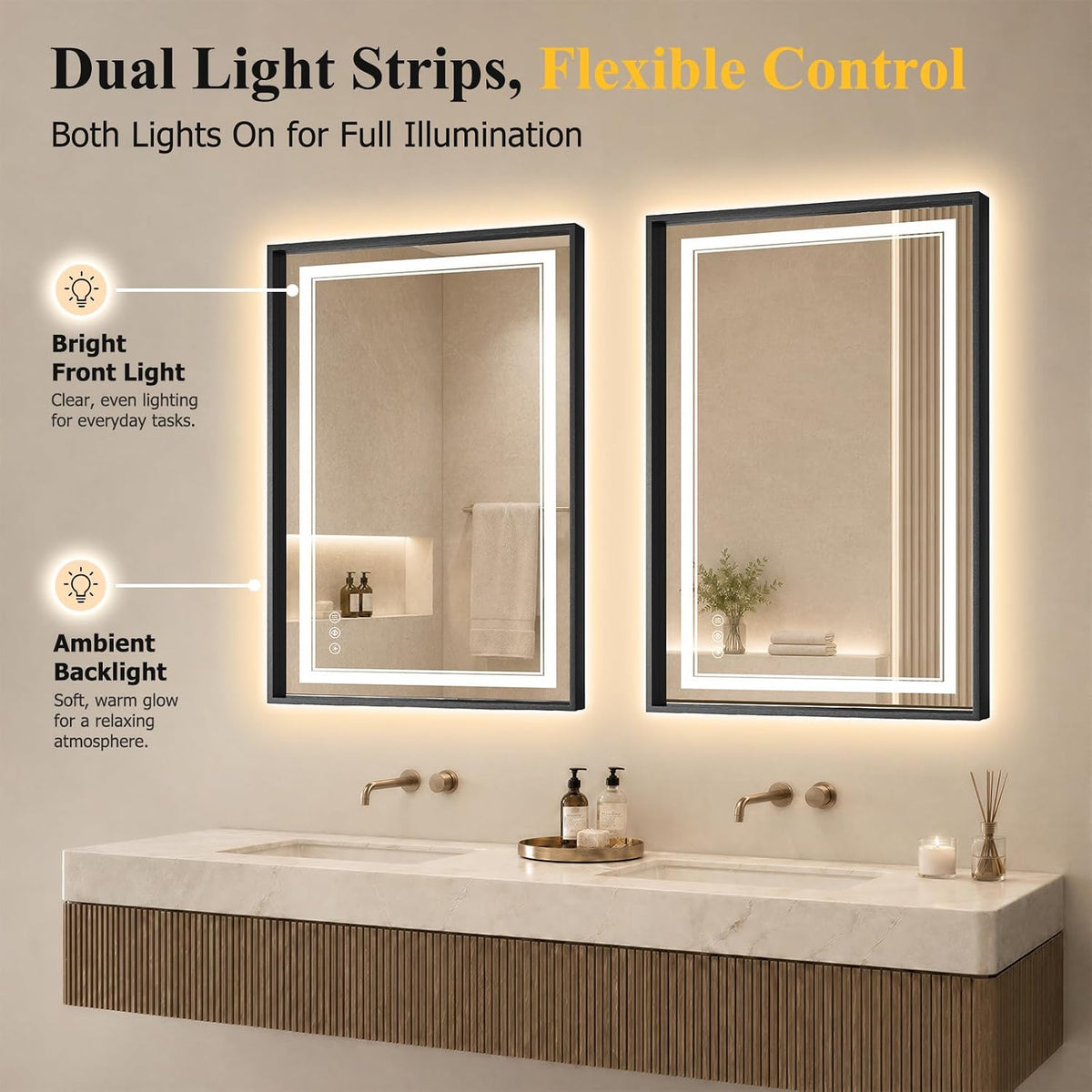 30"x48" LED Bathroom Mirror with Lights, Backlit + Front Lit, Anti-Fog