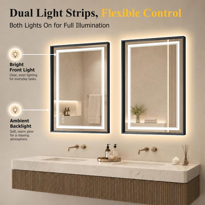 30"x48" LED Bathroom Mirror with Lights, Backlit + Front Lit, Anti-Fog