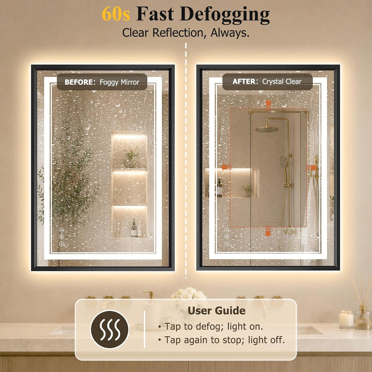 30"x48" LED Bathroom Mirror with Lights, Backlit + Front Lit, Anti-Fog