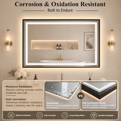 30"x48" LED Bathroom Mirror with Lights, Backlit + Front Lit, Anti-Fog