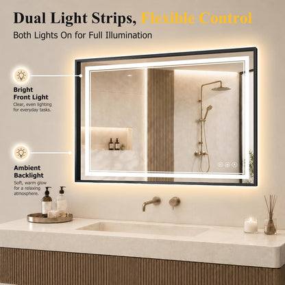 30"x48" LED Bathroom Mirror with Lights, Backlit + Front Lit, Anti-Fog