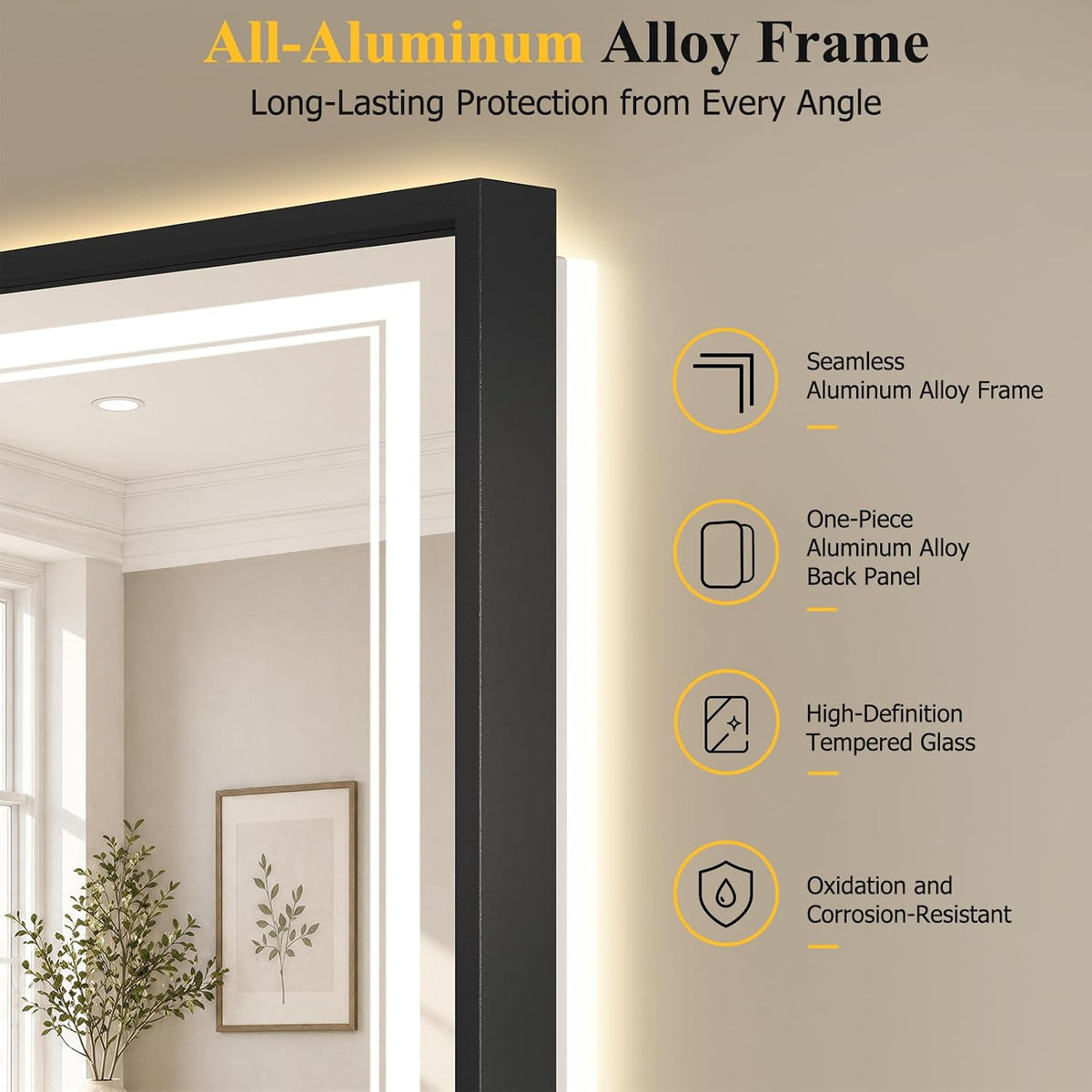 30"x48" LED Bathroom Mirror with Lights, Backlit + Front Lit, Anti-Fog