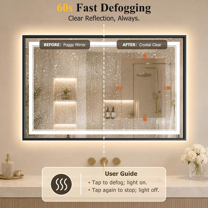 30"x48" LED Bathroom Mirror with Lights, Backlit + Front Lit, Anti-Fog