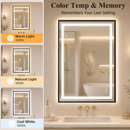 30"x48" LED Bathroom Mirror with Lights, Backlit + Front Lit, Anti-Fog
