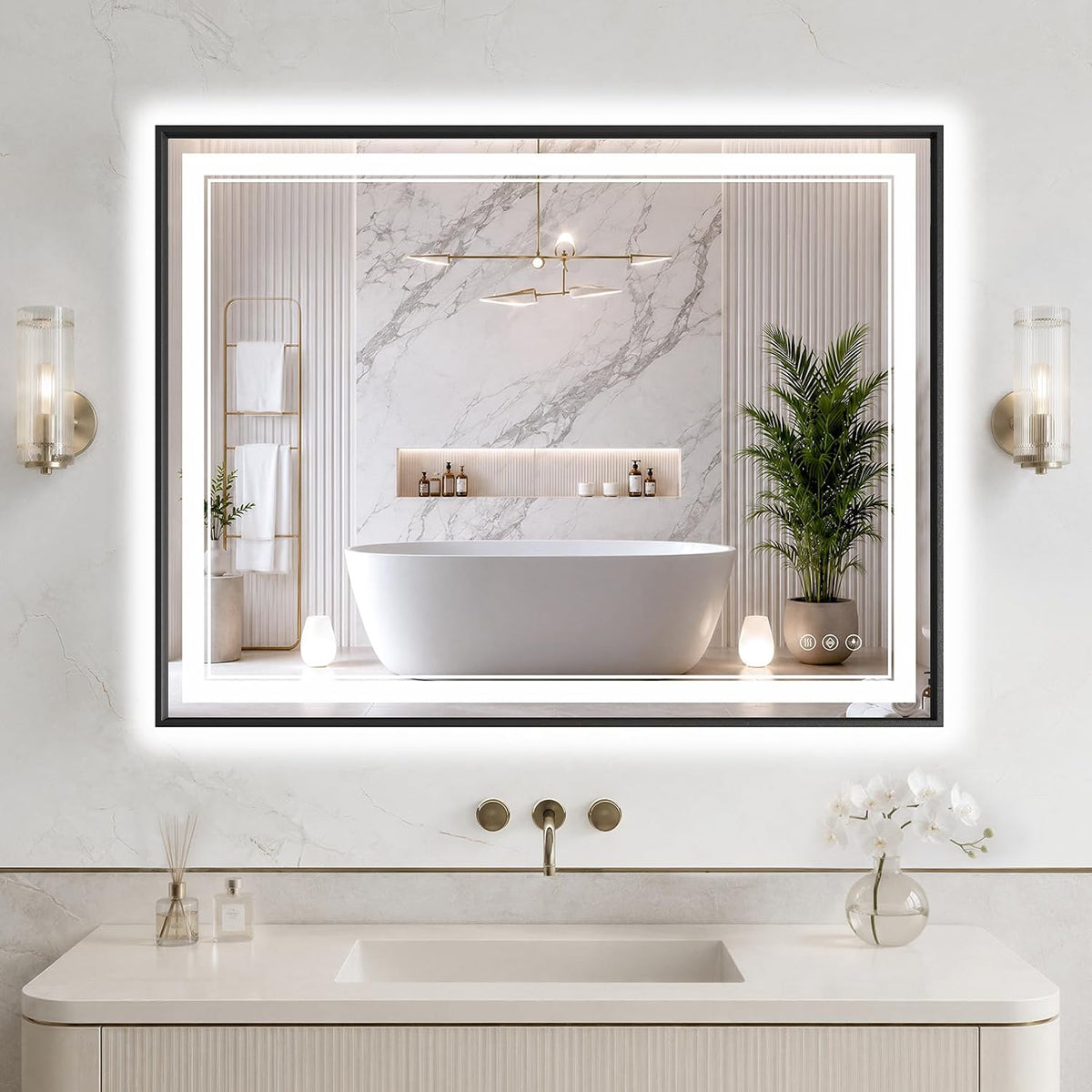 30"x48" LED Bathroom Mirror with Lights, Backlit + Front Lit, Anti-Fog