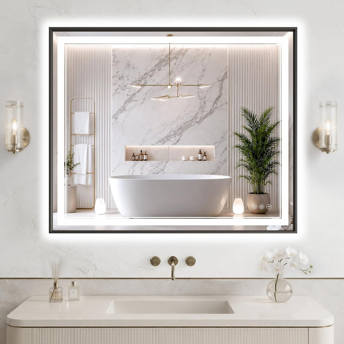 30"x48" LED Bathroom Mirror with Lights, Backlit + Front Lit, Anti-Fog