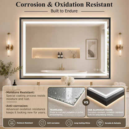 30"x48" LED Bathroom Mirror with Lights, Backlit + Front Lit, Anti-Fog