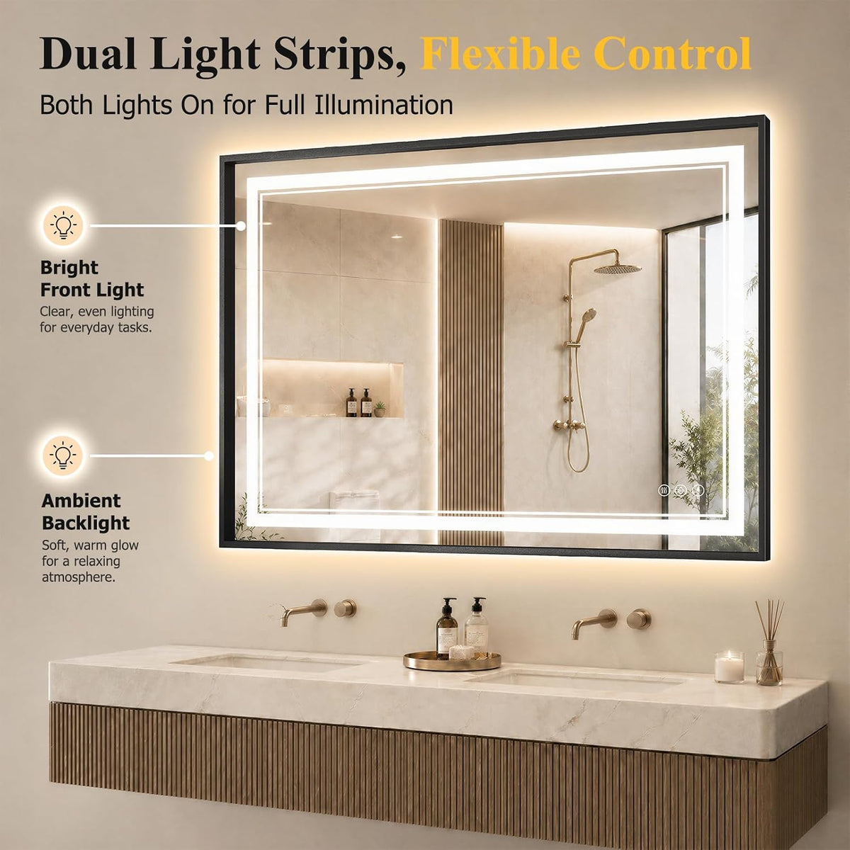 30"x48" LED Bathroom Mirror with Lights, Backlit + Front Lit, Anti-Fog