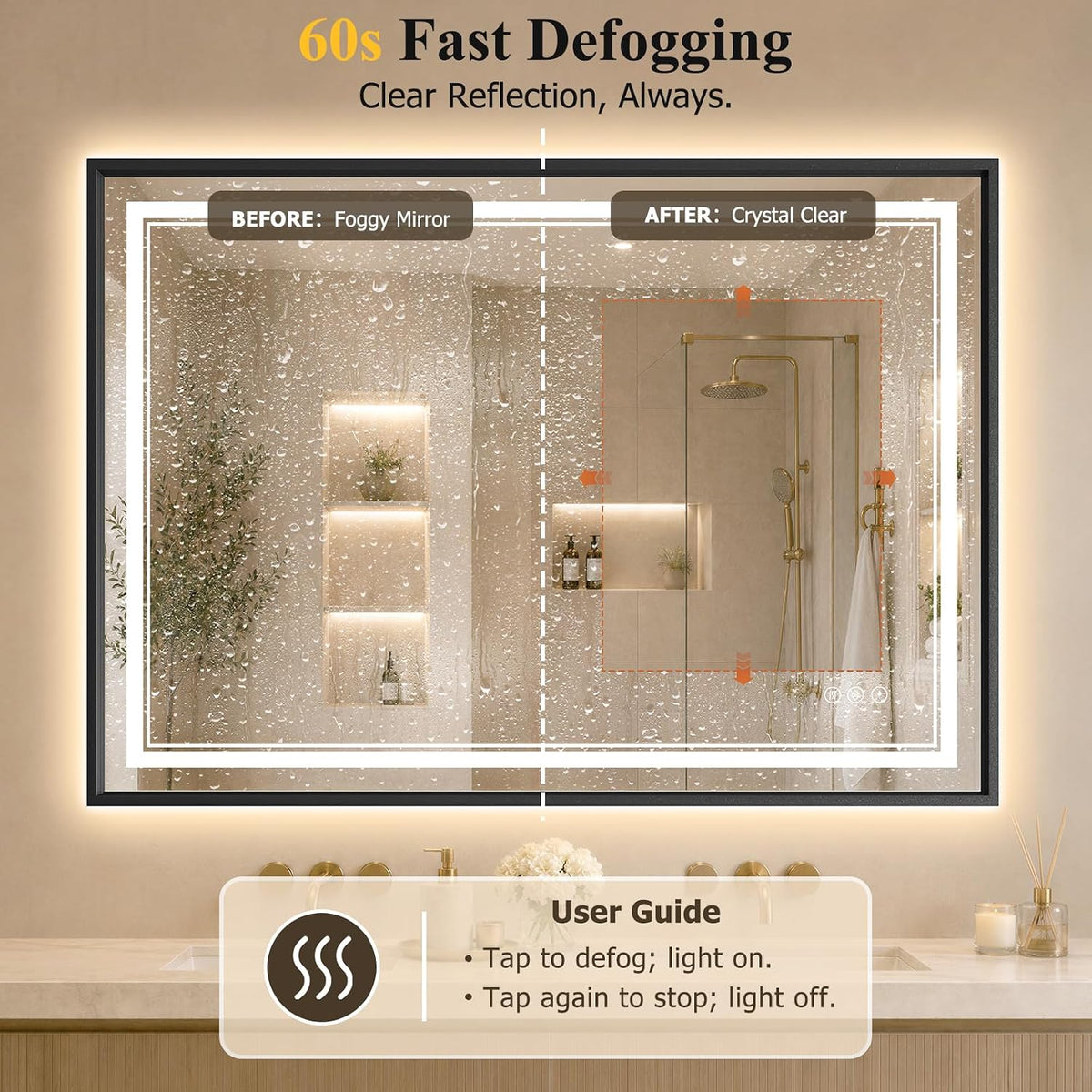 30"x48" LED Bathroom Mirror with Lights, Backlit + Front Lit, Anti-Fog