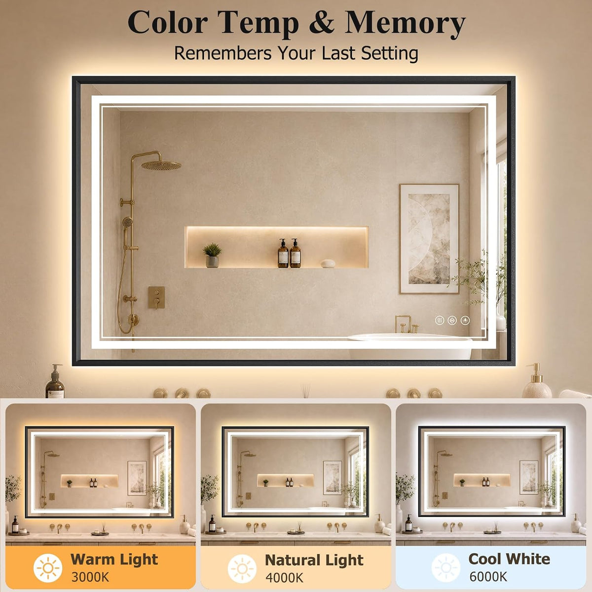 30"x48" LED Bathroom Mirror with Lights, Backlit + Front Lit, Anti-Fog