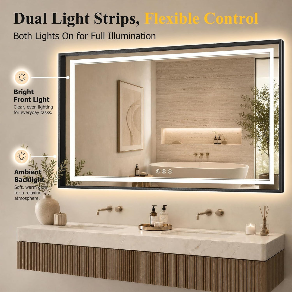 30"x48" LED Bathroom Mirror with Lights, Backlit + Front Lit, Anti-Fog