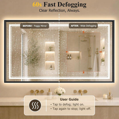 30"x48" LED Bathroom Mirror with Lights, Backlit + Front Lit, Anti-Fog
