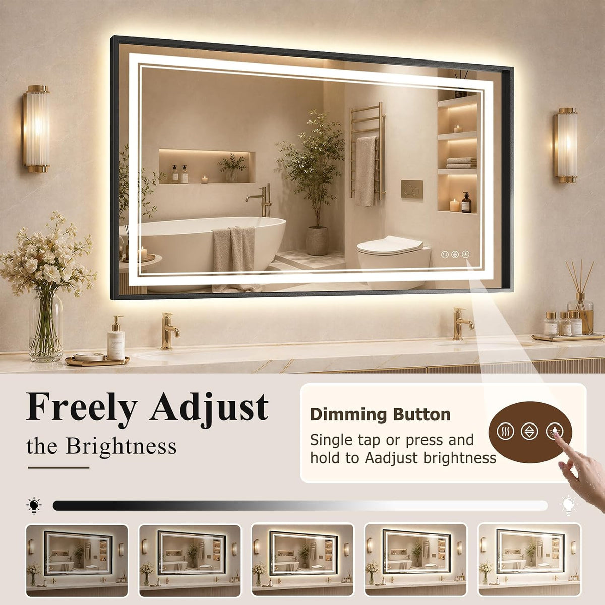30"x48" LED Bathroom Mirror with Lights, Backlit + Front Lit, Anti-Fog
