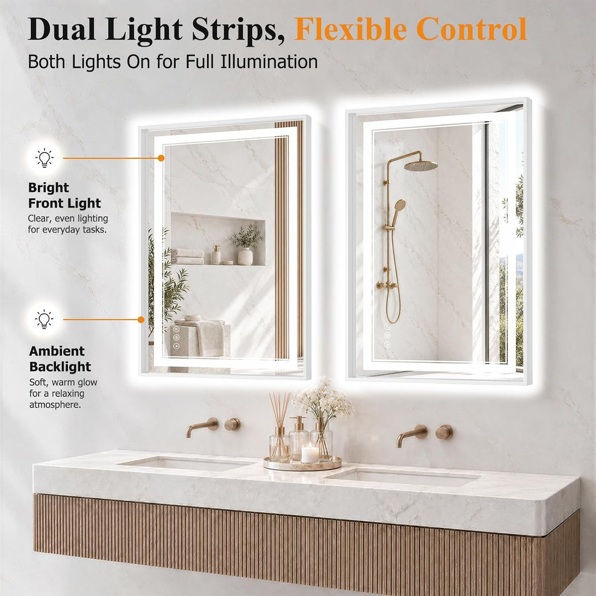 30"x48" LED Bathroom Mirror with Lights, Backlit + Front Lit, Anti-Fog