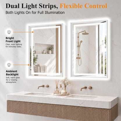 30"x48" LED Bathroom Mirror with Lights, Backlit + Front Lit, Anti-Fog
