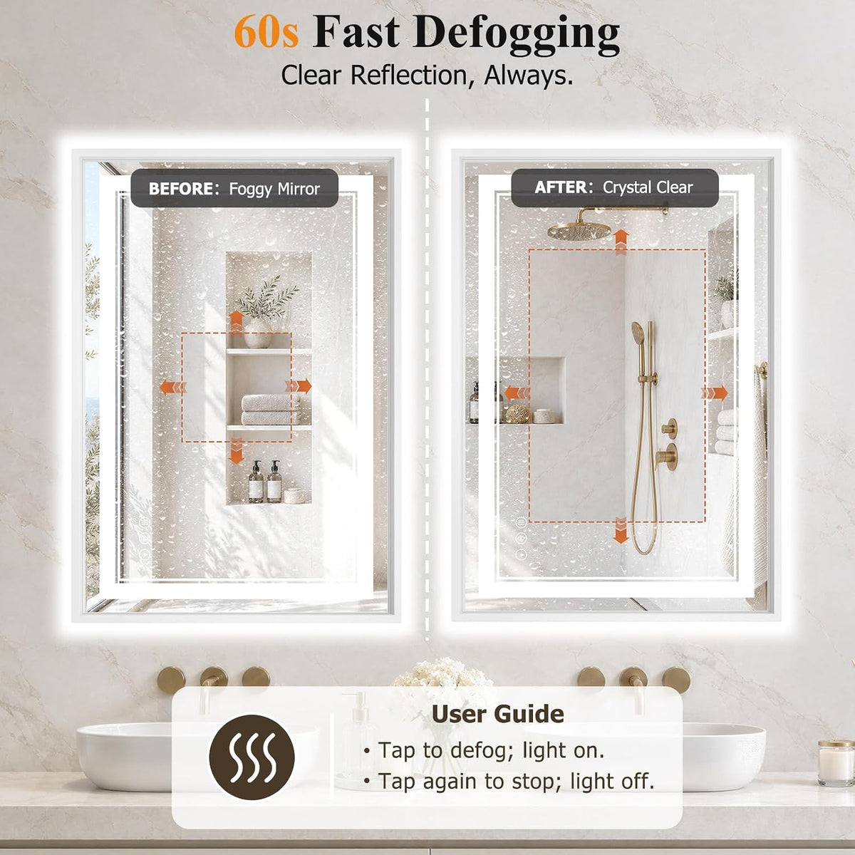 30"x48" LED Bathroom Mirror with Lights, Backlit + Front Lit, Anti-Fog