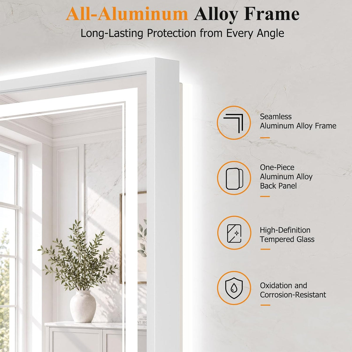30"x48" LED Bathroom Mirror with Lights, Backlit + Front Lit, Anti-Fog