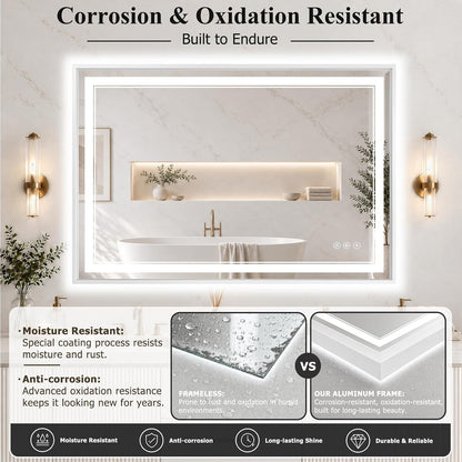 30"x48" LED Bathroom Mirror with Lights, Backlit + Front Lit, Anti-Fog