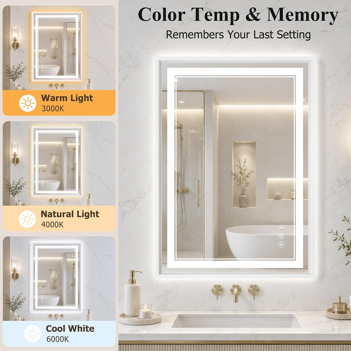 30"x48" LED Bathroom Mirror with Lights, Backlit + Front Lit, Anti-Fog