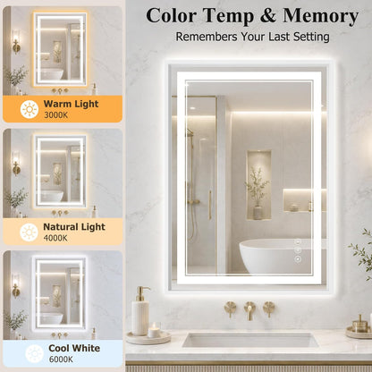 30"x48" LED Bathroom Mirror with Lights, Backlit + Front Lit, Anti-Fog