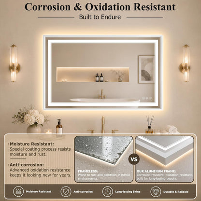 30"x48" LED Bathroom Mirror with Lights, Backlit + Front Lit, Anti-Fog