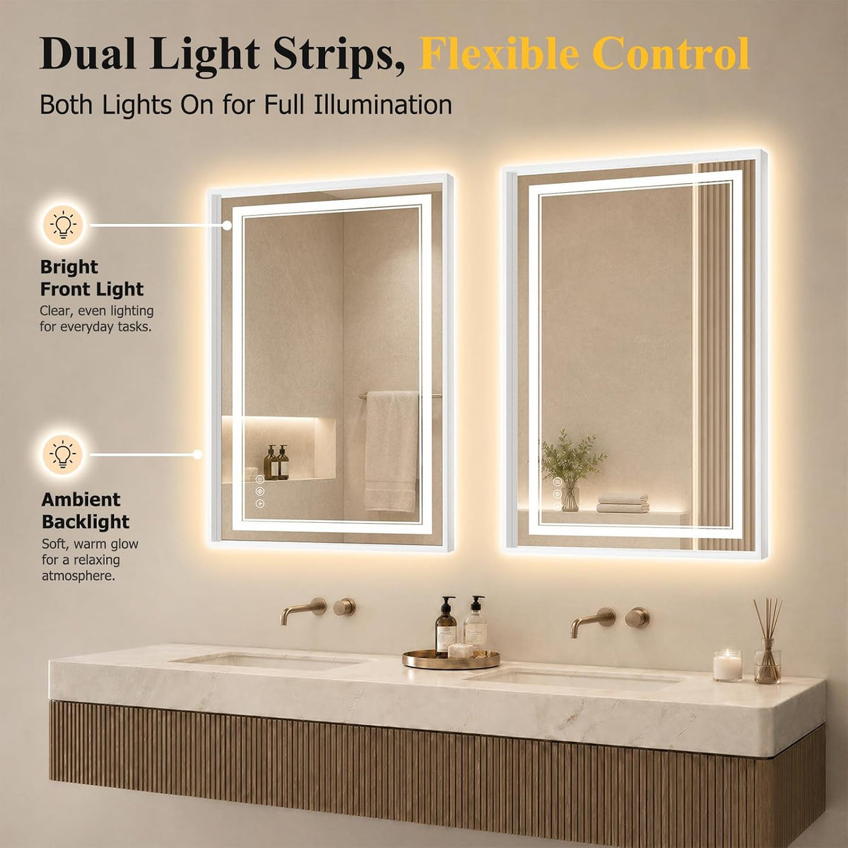 30"x48" LED Bathroom Mirror with Lights, Backlit + Front Lit, Anti-Fog
