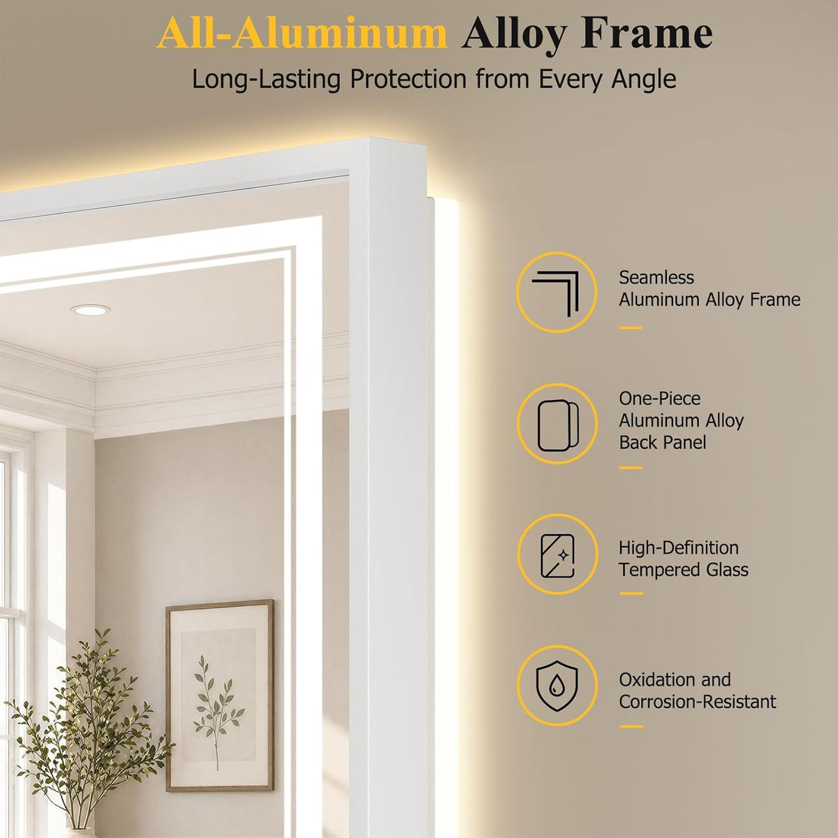 30"x48" LED Bathroom Mirror with Lights, Backlit + Front Lit, Anti-Fog