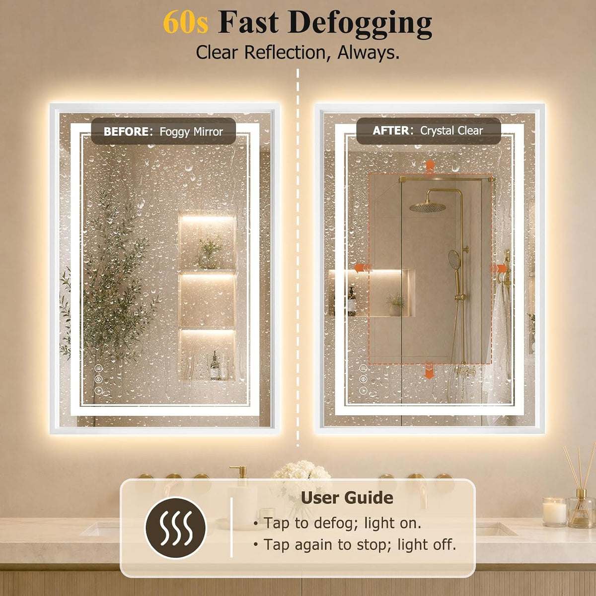 30"x48" LED Bathroom Mirror with Lights, Backlit + Front Lit, Anti-Fog