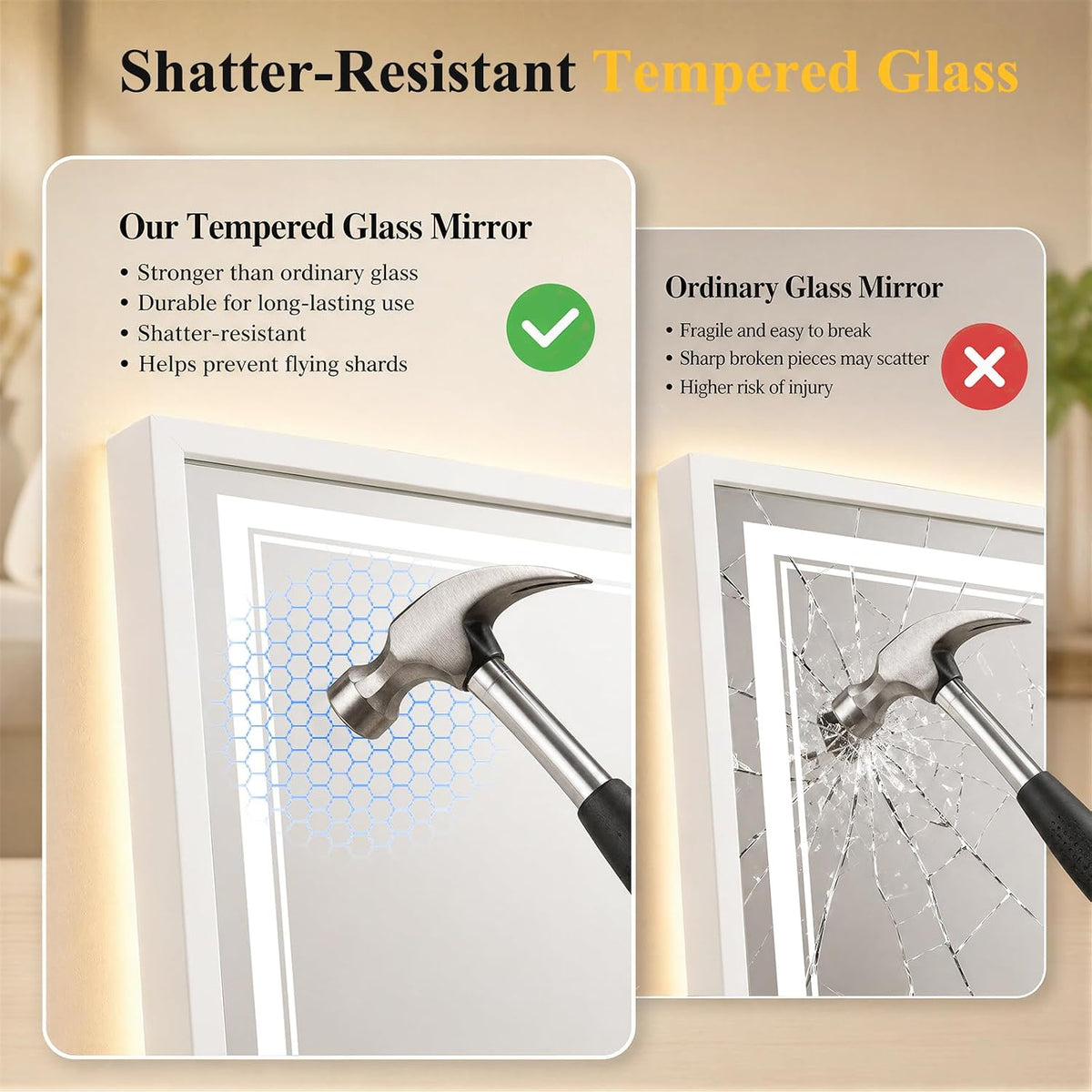 30"x48" LED Bathroom Mirror with Lights, Backlit + Front Lit, Anti-Fog