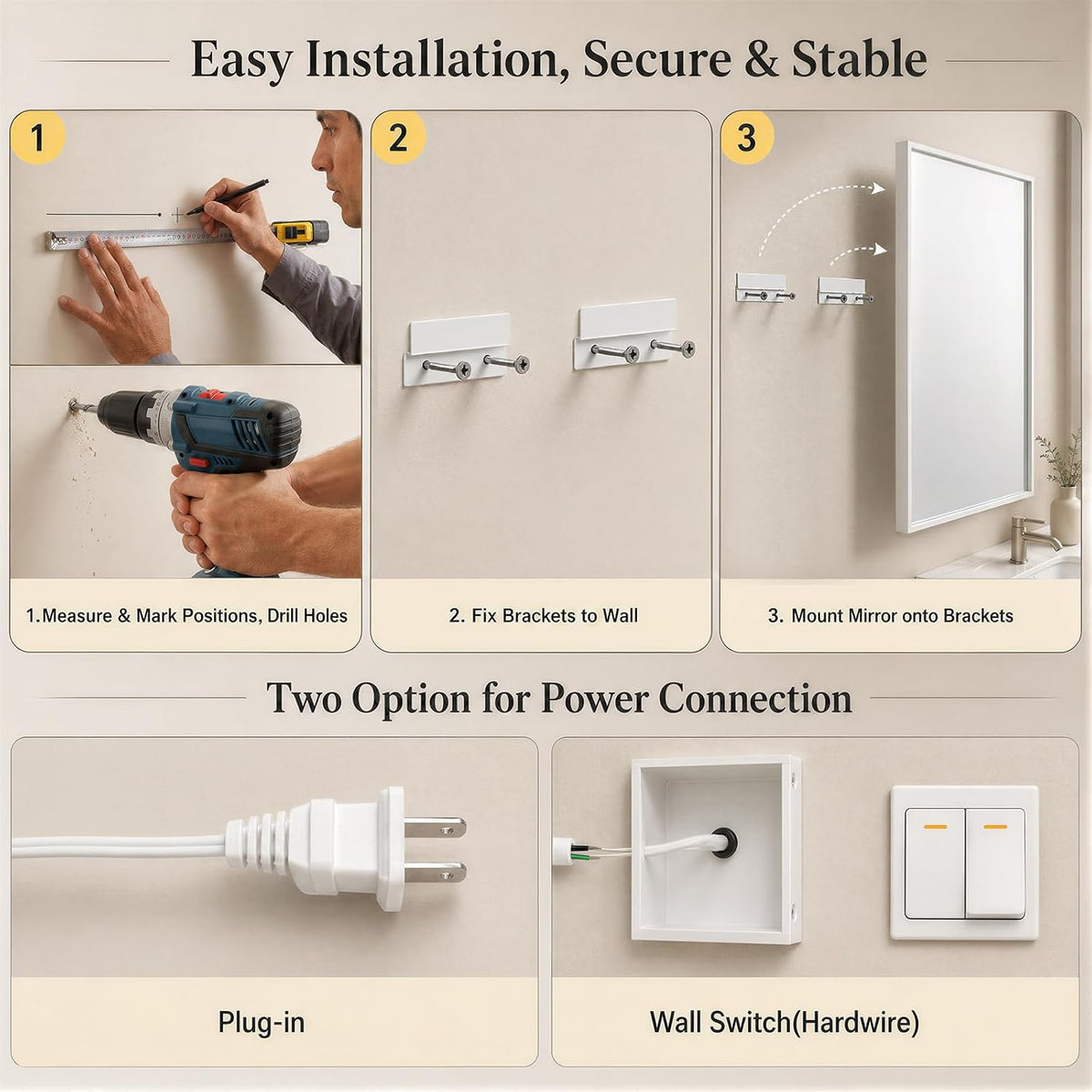 30"x48" LED Bathroom Mirror with Lights, Backlit + Front Lit, Anti-Fog
