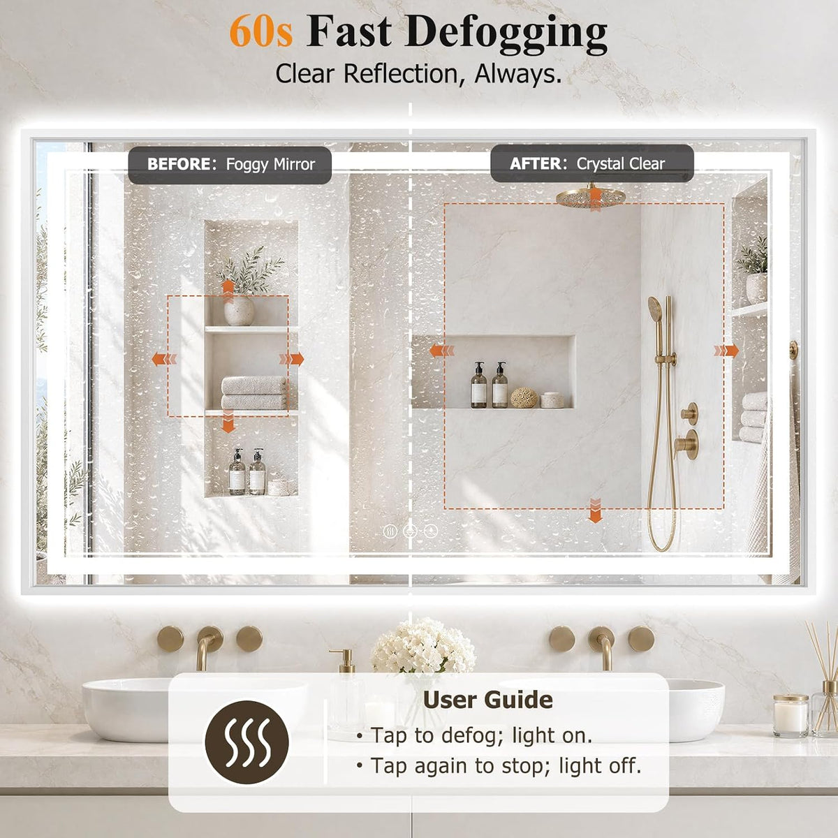 30"x48" LED Bathroom Mirror with Lights, Backlit + Front Lit, Anti-Fog