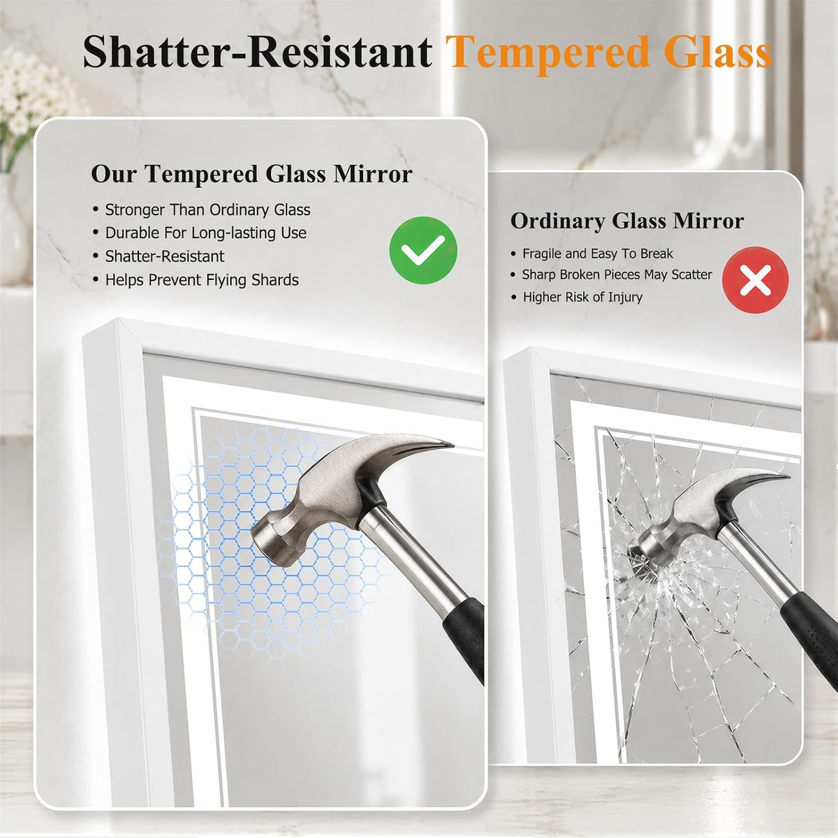 30"x48" LED Bathroom Mirror with Lights, Backlit + Front Lit, Anti-Fog