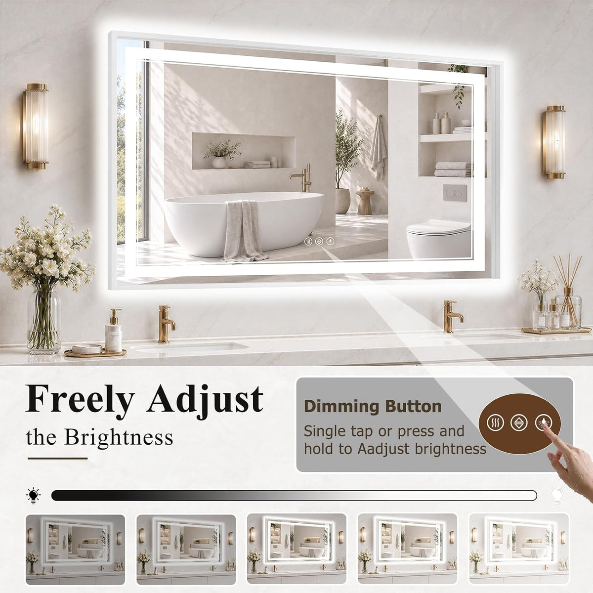 30"x48" LED Bathroom Mirror with Lights, Backlit + Front Lit, Anti-Fog