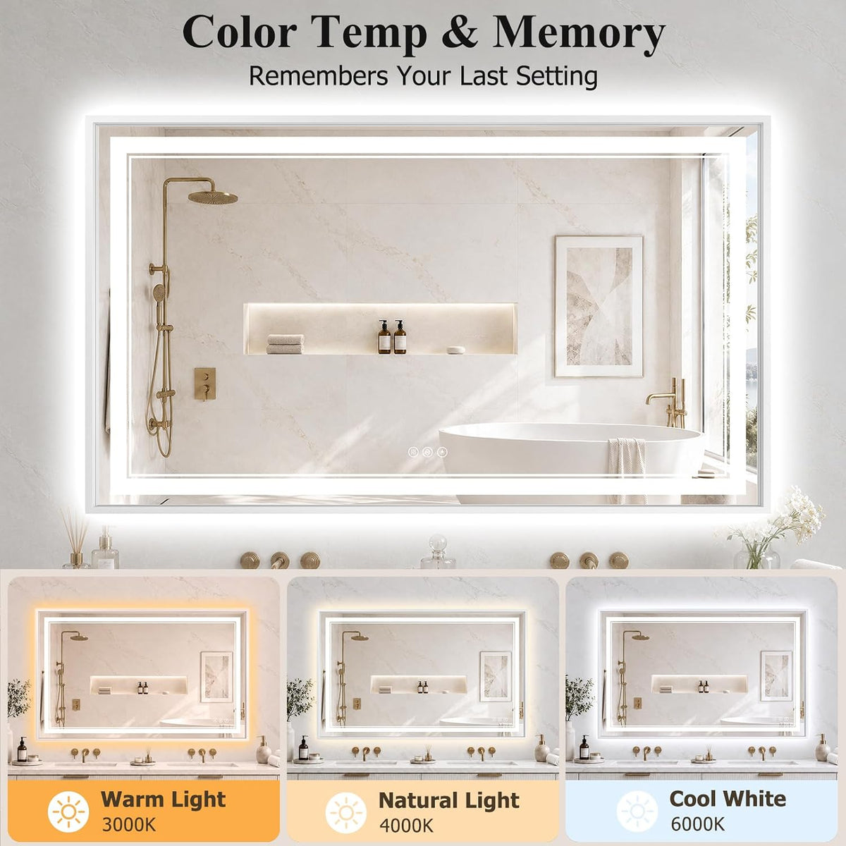 30"x48" LED Bathroom Mirror with Lights, Backlit + Front Lit, Anti-Fog